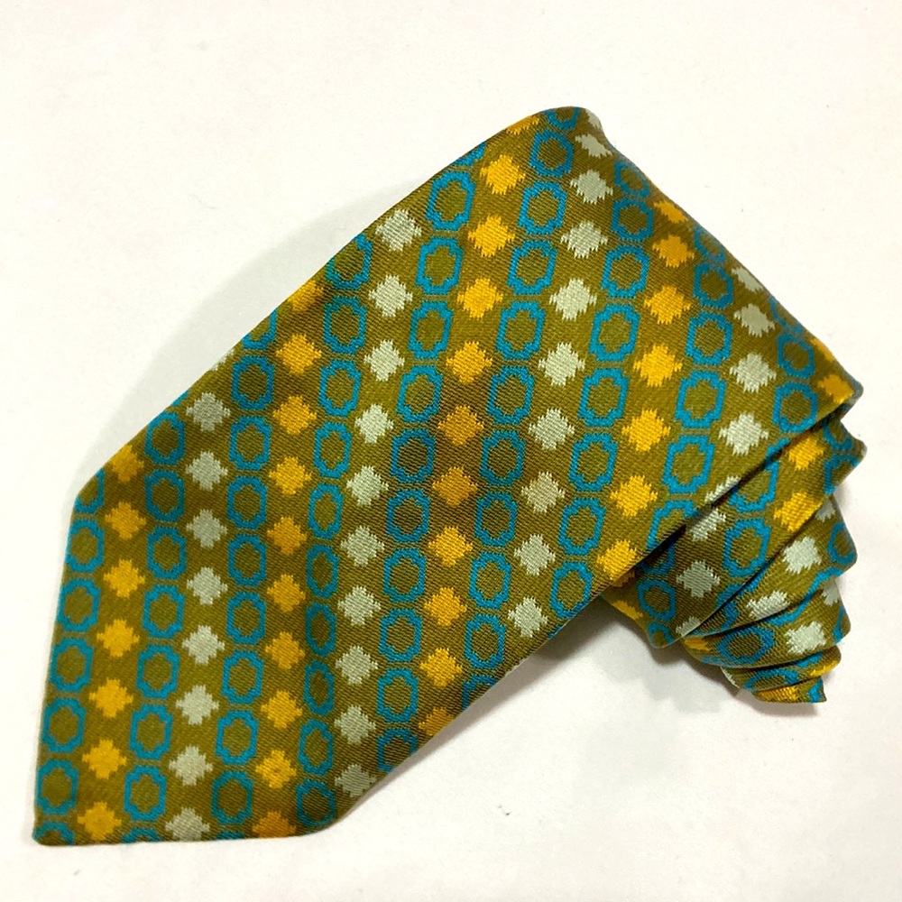 Trevira Lavable Neck Tie Vintage Green Yellow Grandpa Core Hippie